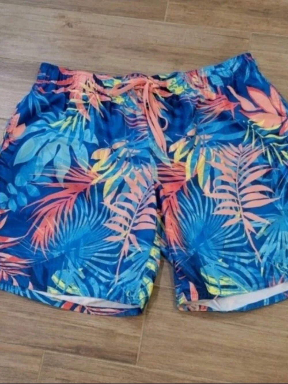 Mens Swim Short Trunks Board Elastic Waist, Pockets L Quick Dry Tropical/Patriot